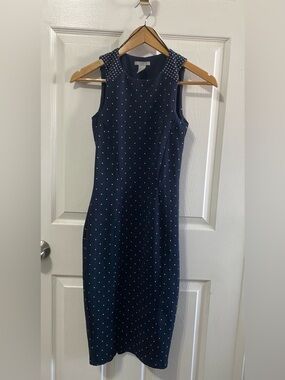 H&M Navy & White Polka Dot Sleeveless Sheath Dress - Size XS (EUC)